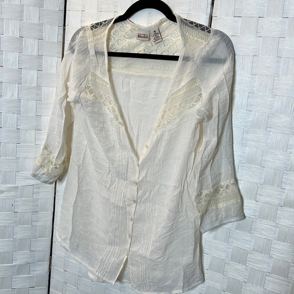 JUNIORS Mudd ivory blouse size M - Picture 2 of 9